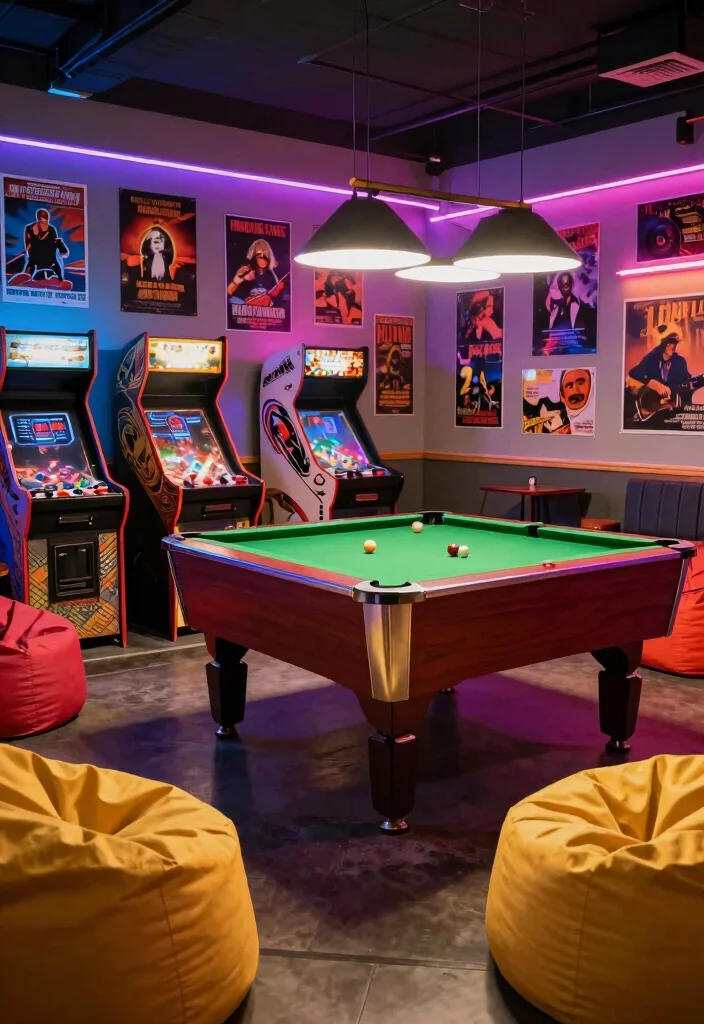 16 Basement Man Cave Ideas for Relaxed Personal Spaces 5. Game Zone with Vintage Appeal 0