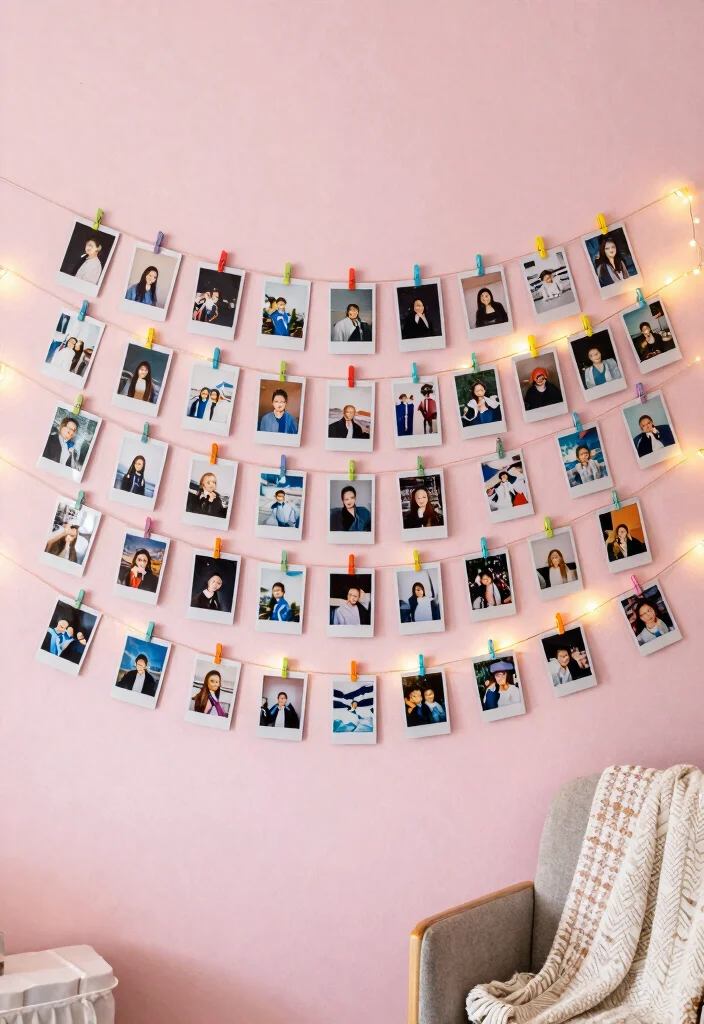 16 Bedroom Aesthetic Wall Decor Ideas That Feel Personal 12. Interactive Photo Wall 0