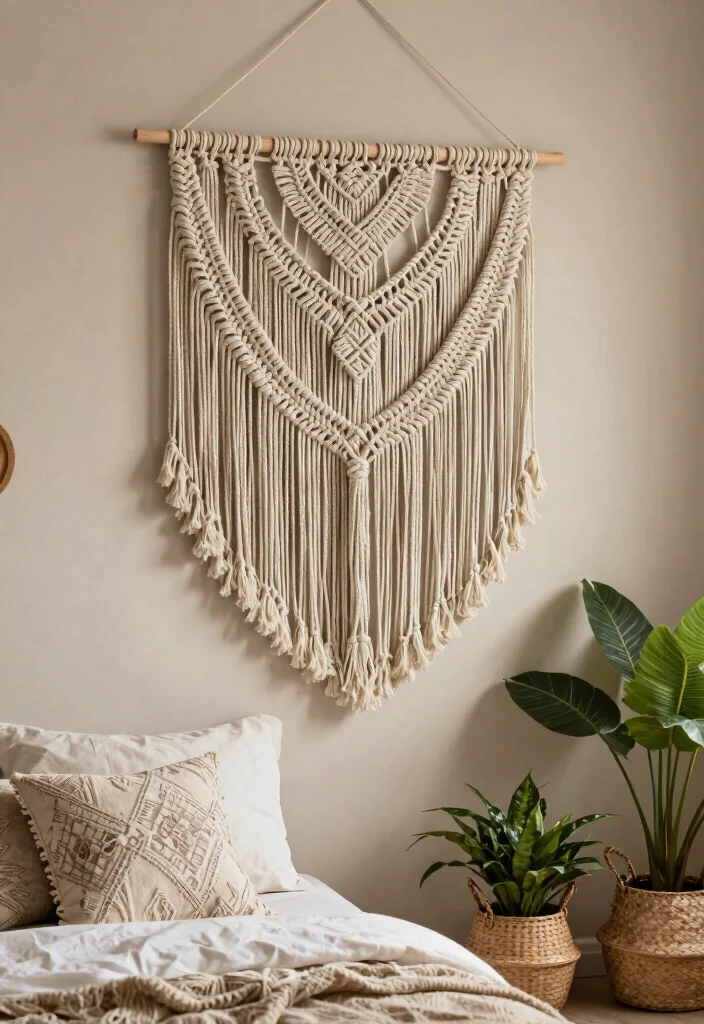 16 Bedroom Aesthetic Wall Decor Ideas That Feel Personal 2. Dreamy Macram Hangings 0