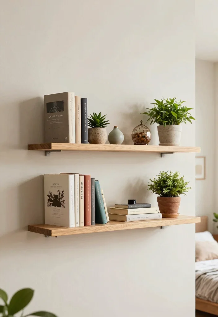 16 Bedroom Aesthetic Wall Decor Ideas That Feel Personal 7. Floating Shelves with Personal Touches 0