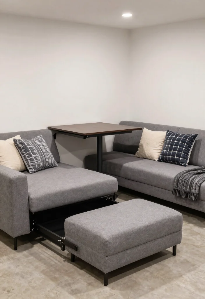 16 Open Basement Ideas That Feel Bright and Spacious 5. Multifunctional Furniture 0