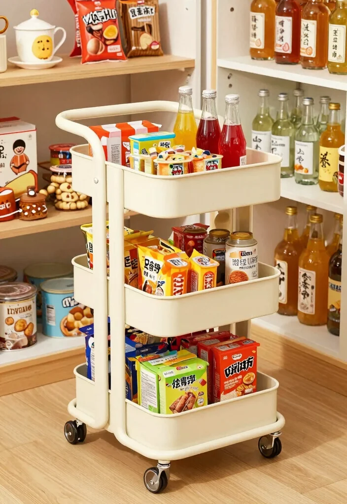 12 Walk In Pantry Organization Ideas for Everyday Use 7. Implement a Rolling Cart for Extra Storage